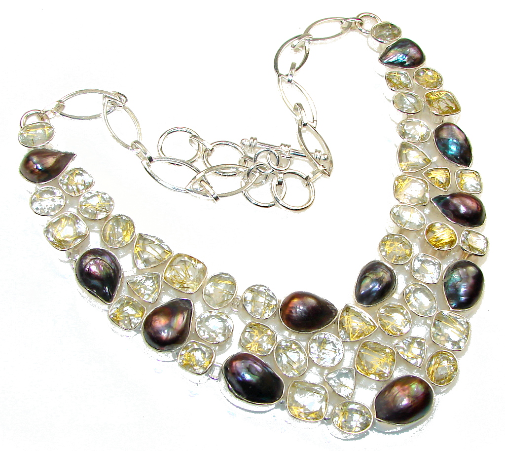 Amazing Style!! Golden Rutilated Quartz Sterling Silver necklace