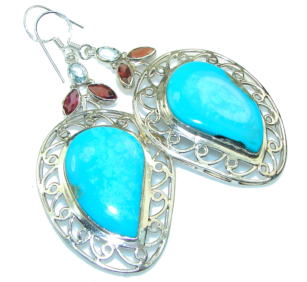Big! Sleeping Beauty!! Blue Turquoise Sterling Silver earrings