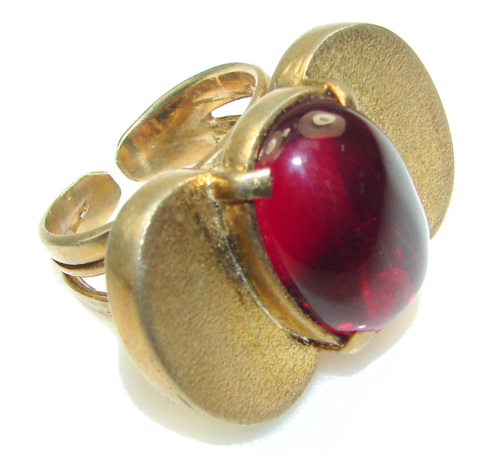 Amazing!! Raspberry Quartz, Gold Plated Sterling Silver ring s. 8 1/4