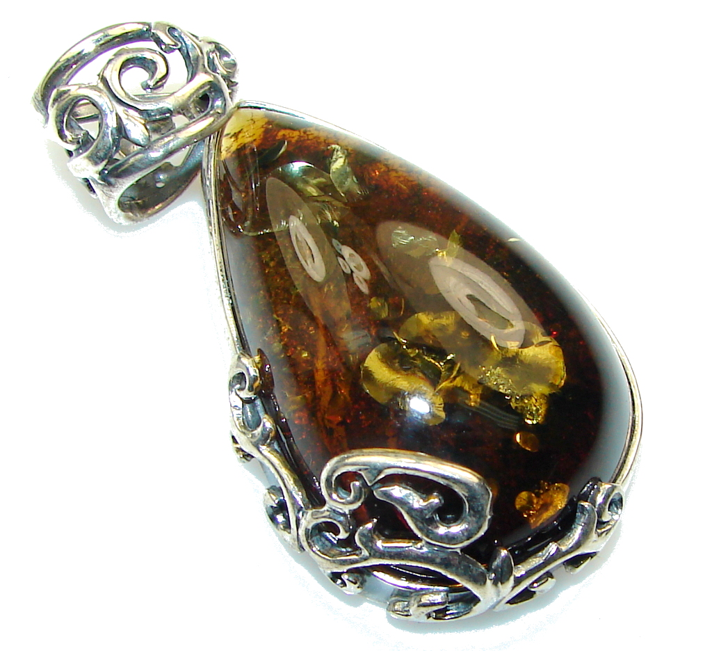 Natural Beauty!! Polish Amber Sterling Silver Pendant