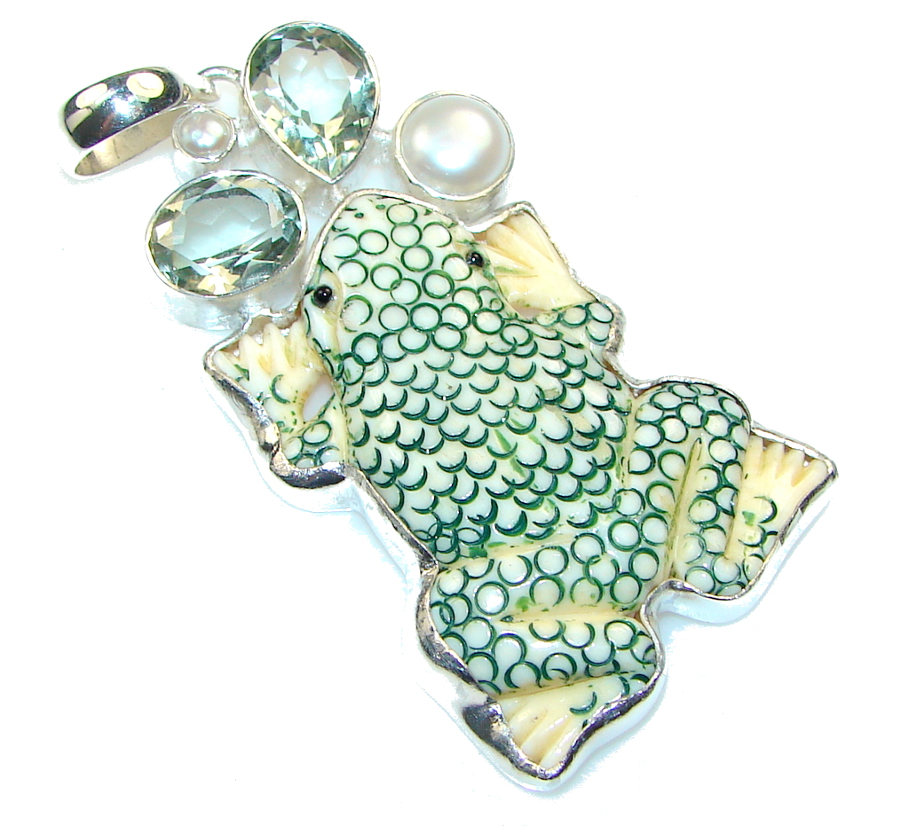 Good Luck Frog! Carved Ox Bone Sterling Silver Pendant Good Luck Frog! Carved Ox Bone Sterling Silver Pendant