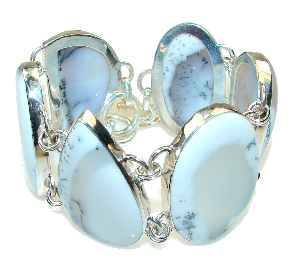 Winter White!! Dendritic Agate Sterling Silver Bracelet