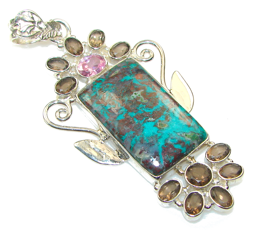 Big! Excellent!! Blue Chrysocolla Sterling Silver Pendant