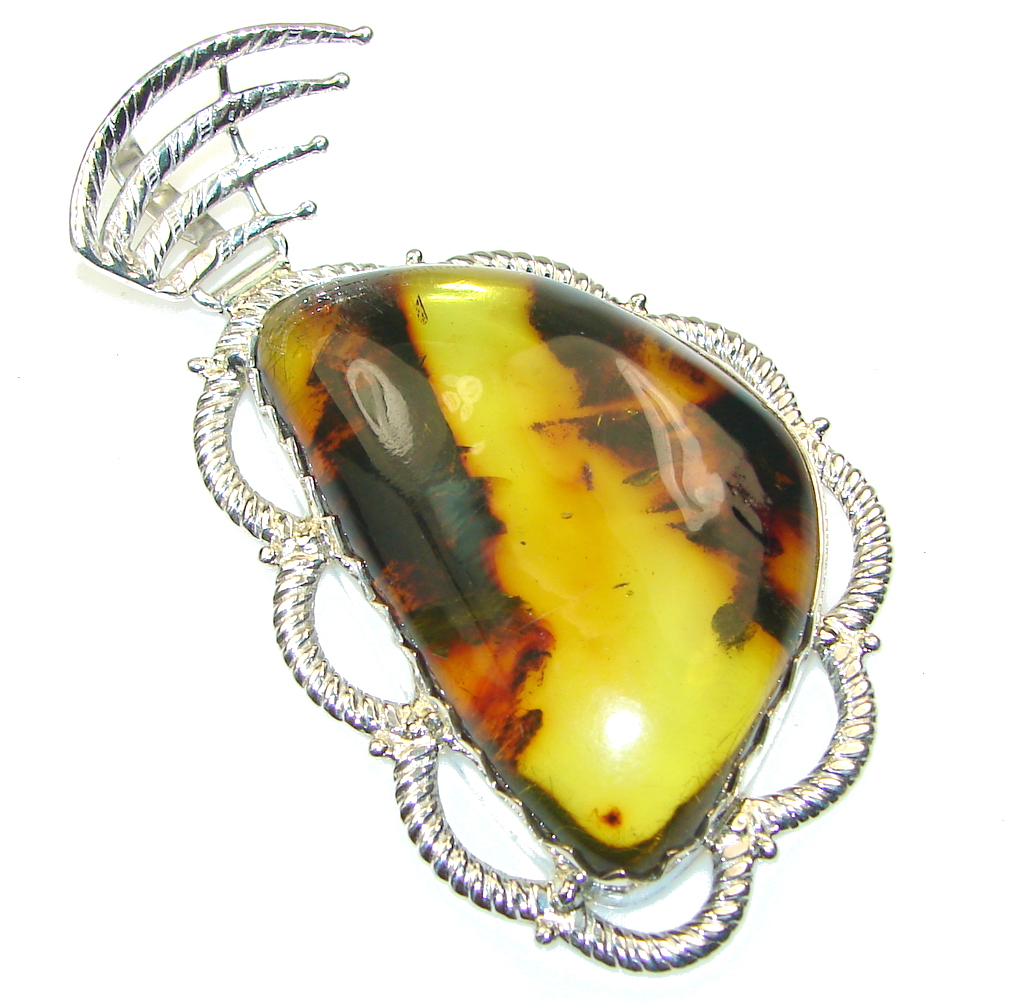 Big!! AAA Natural Polish Amber Sterling Silver Pendant
