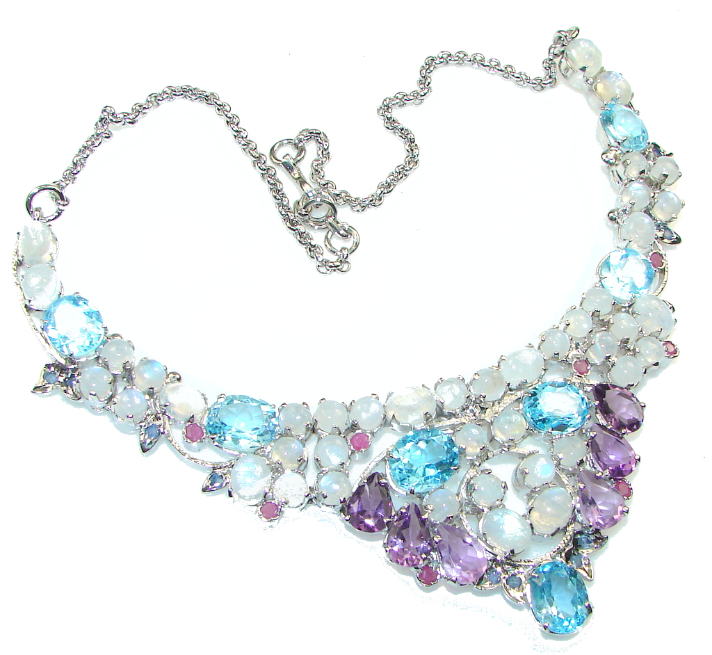 Genuine! Natural Swiss Blue Topaz Sterling Silver necklace