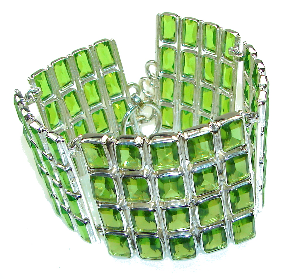 Chunky created Green Emerald Sterling Silver Bracelet