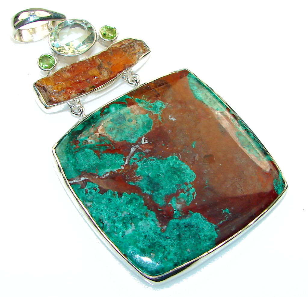 Big! Exclusive!! Azurite Chrysocolla Sterling Silver Pendant