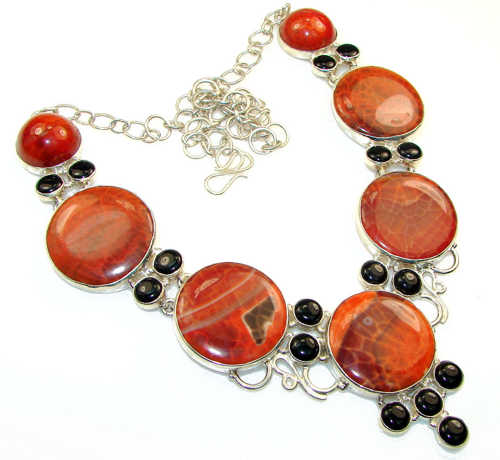 Aura Of Beauty!! Mexican Fire Agate Sterling Silver necklace