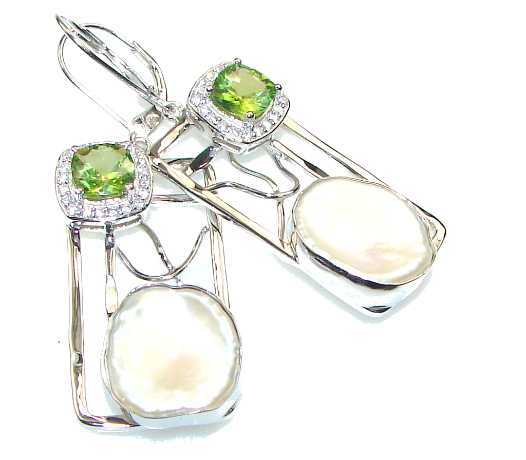 Green Island! Green Peridot Sterling Silver earrings