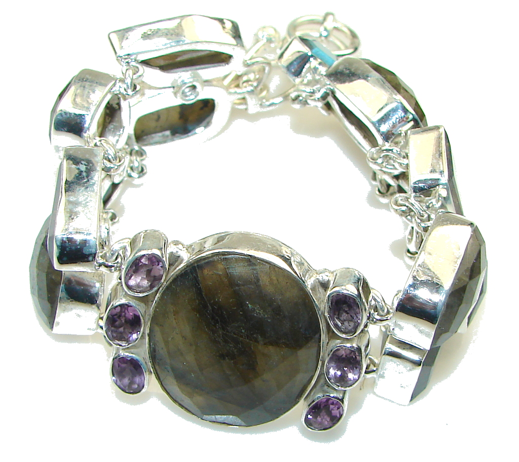 Natural! Blue Fire Labradorite Sterling Silver Bracelet