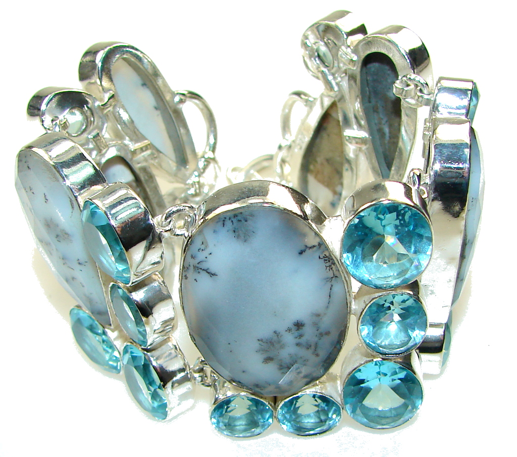 Beautiful!! White Dendritic Agate Sterling Silver Bracelet