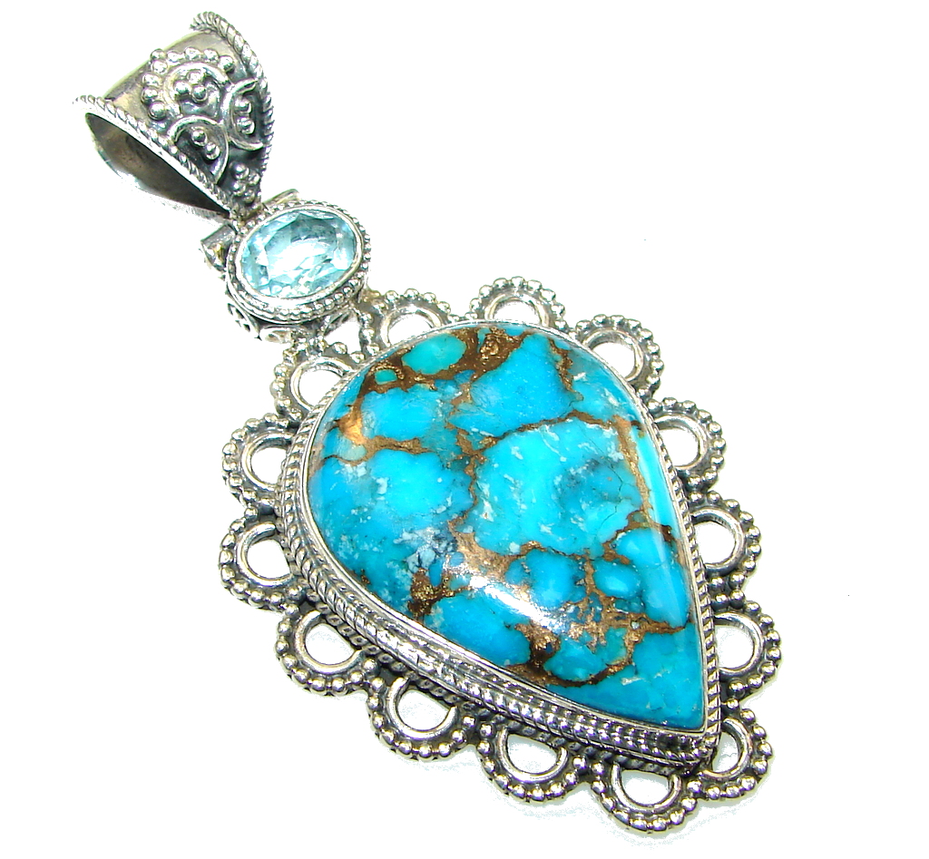 Sky Garland!! Copper Turquoise Sterling Silver Pendant