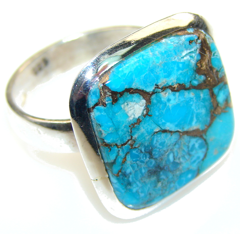 Brazilian Sea!! Copper Turquoise Sterling Silver Ring s. 9