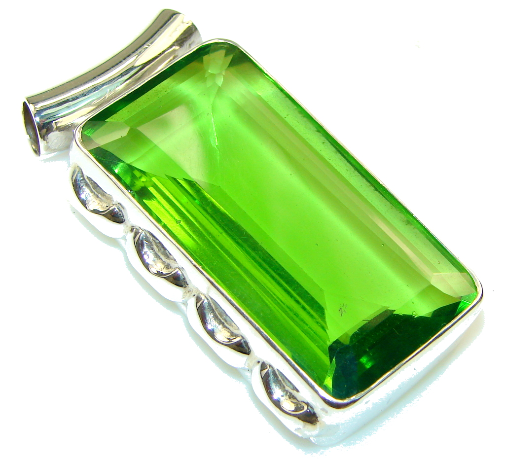 Fresh!! Created Green Peridot Sterling Silver Pendant