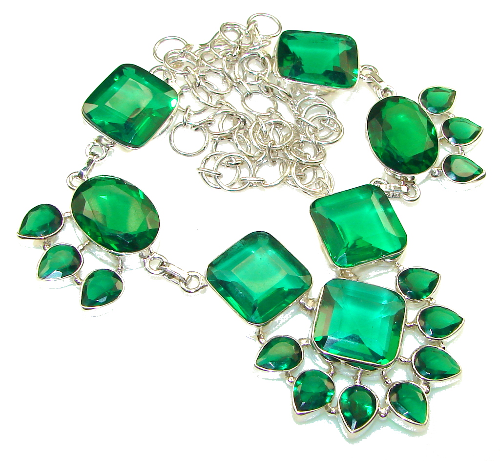 Created Green Chrome Diopside Quartz Sterling Silver Necklace