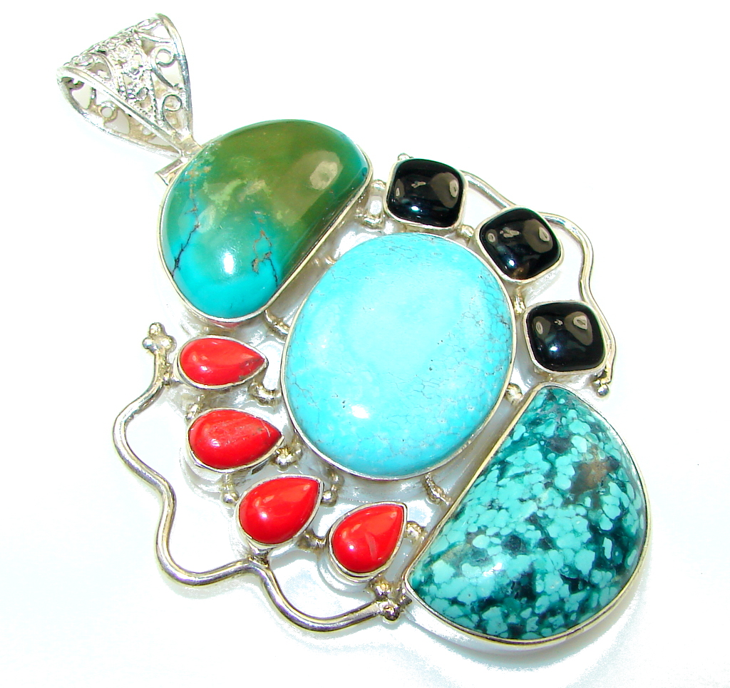 Large!! Fashion Turquoise Sterling Silver Pendant