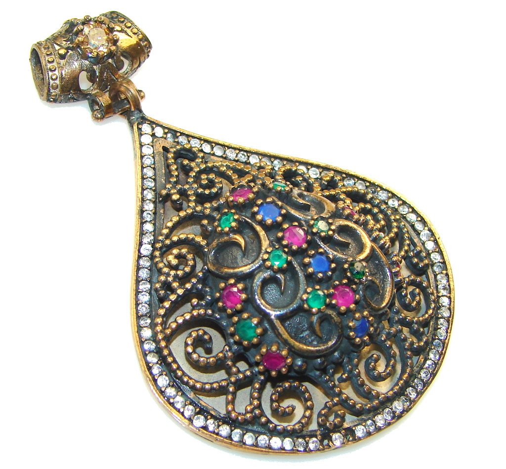 Big! Victorian Style Pink Ruby Sterling Silver Pendant