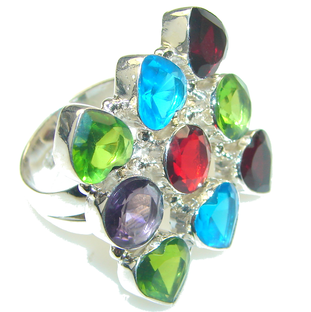Aura Of Beauty!! Multicolor Quartz Sterling Silver Ring s. 9