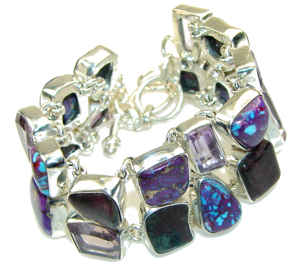Tropical Glow!! Copper Turquoise Sterling Silver Bracelet