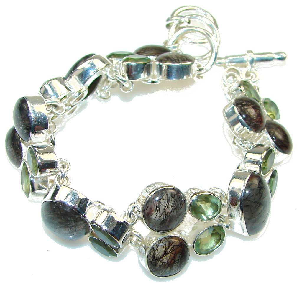 Stylish!!! Black Tourmalinated Quartz Sterling Silver Bracelet