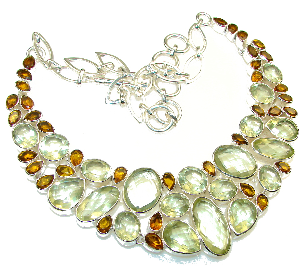 Bohemian Style Chunky Yellow Citrine Sterling Silver Necklace