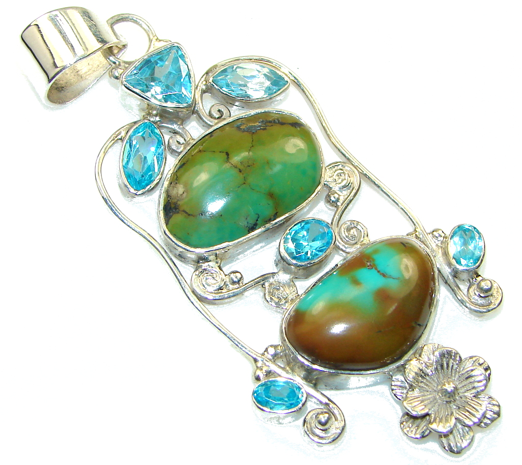 Big! Carico Lake Turquoise Sterling Silver Pendant