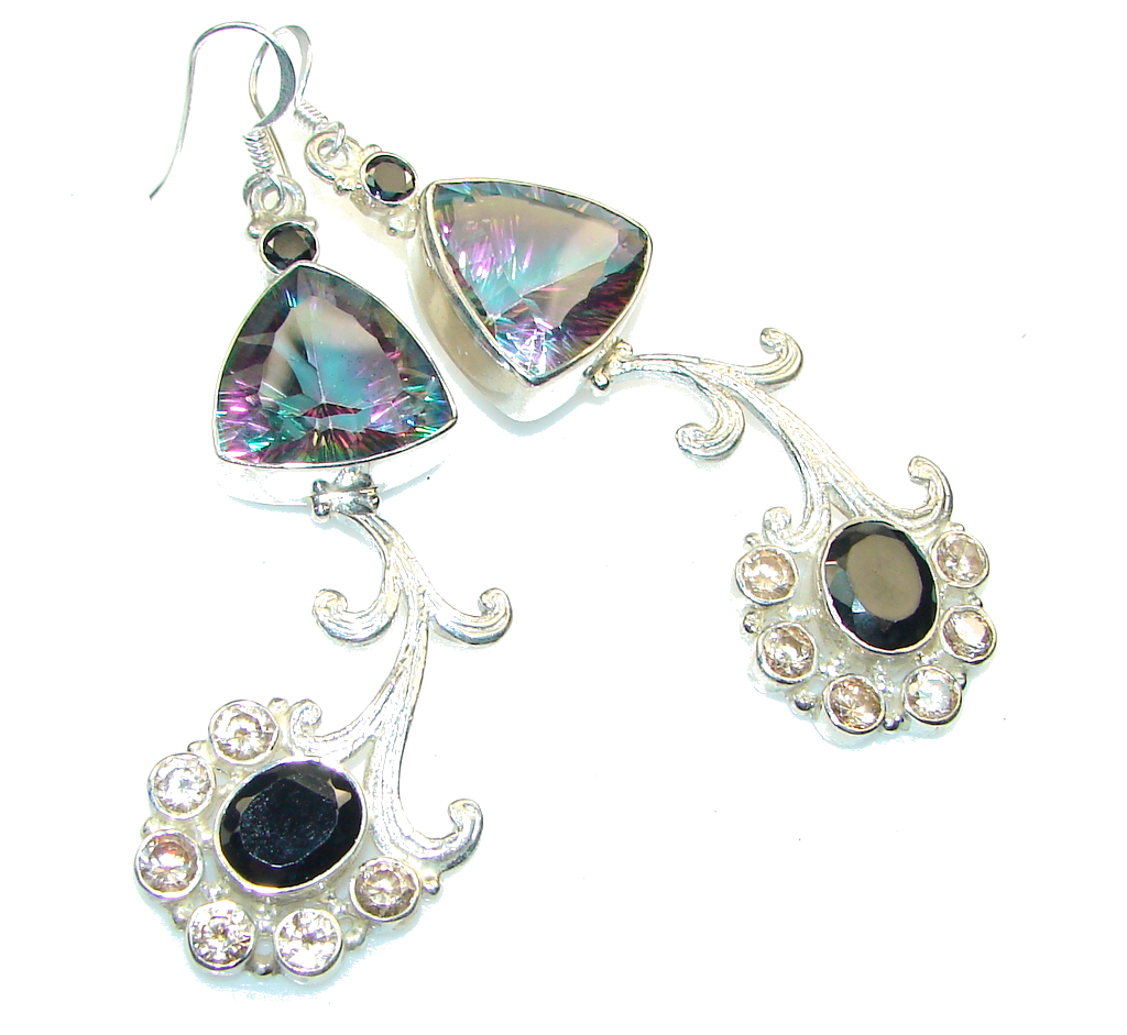 Pale Beauty!! Magic Topaz & Hematite & Citrine Sterling Silver earrings / Long