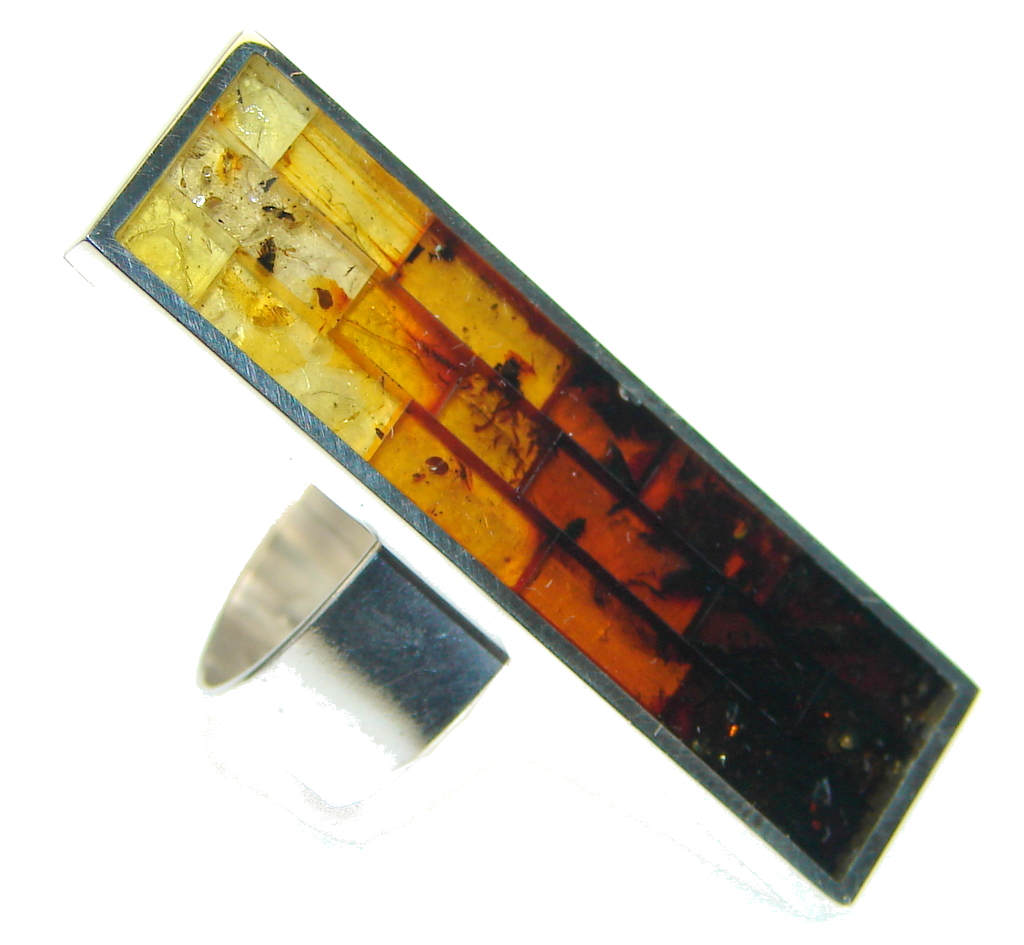 Big! Natural Polish Amber Sterling Silver Ring s. 9