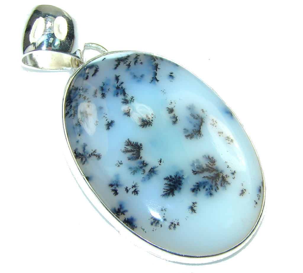 AAA Dendritic Agate Stone Sterling Silver Pendant