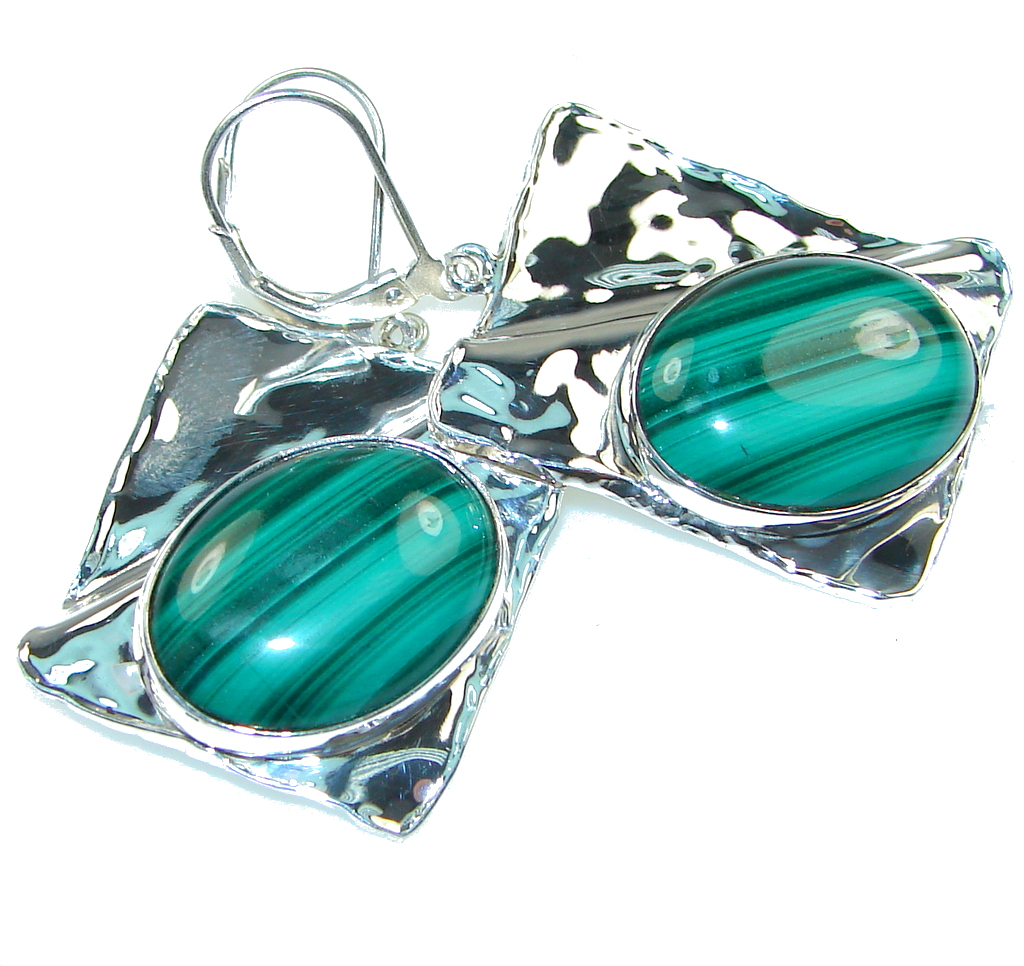 AAA Green Malachite Hammered Sterling Silver earrings