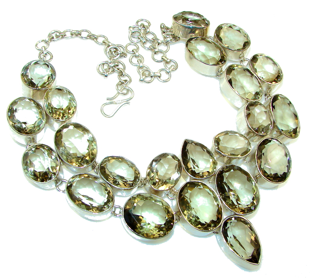 Large! Amazing Champagne Smoky Topaz Sterling Silver necklace