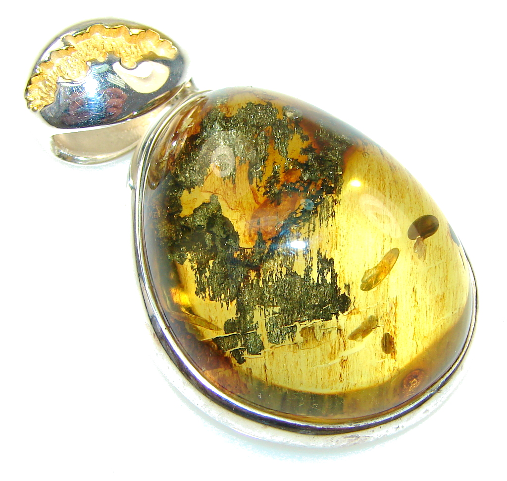 Secret Style Polish Amber, Gold Plated Sterling Silver Pendant