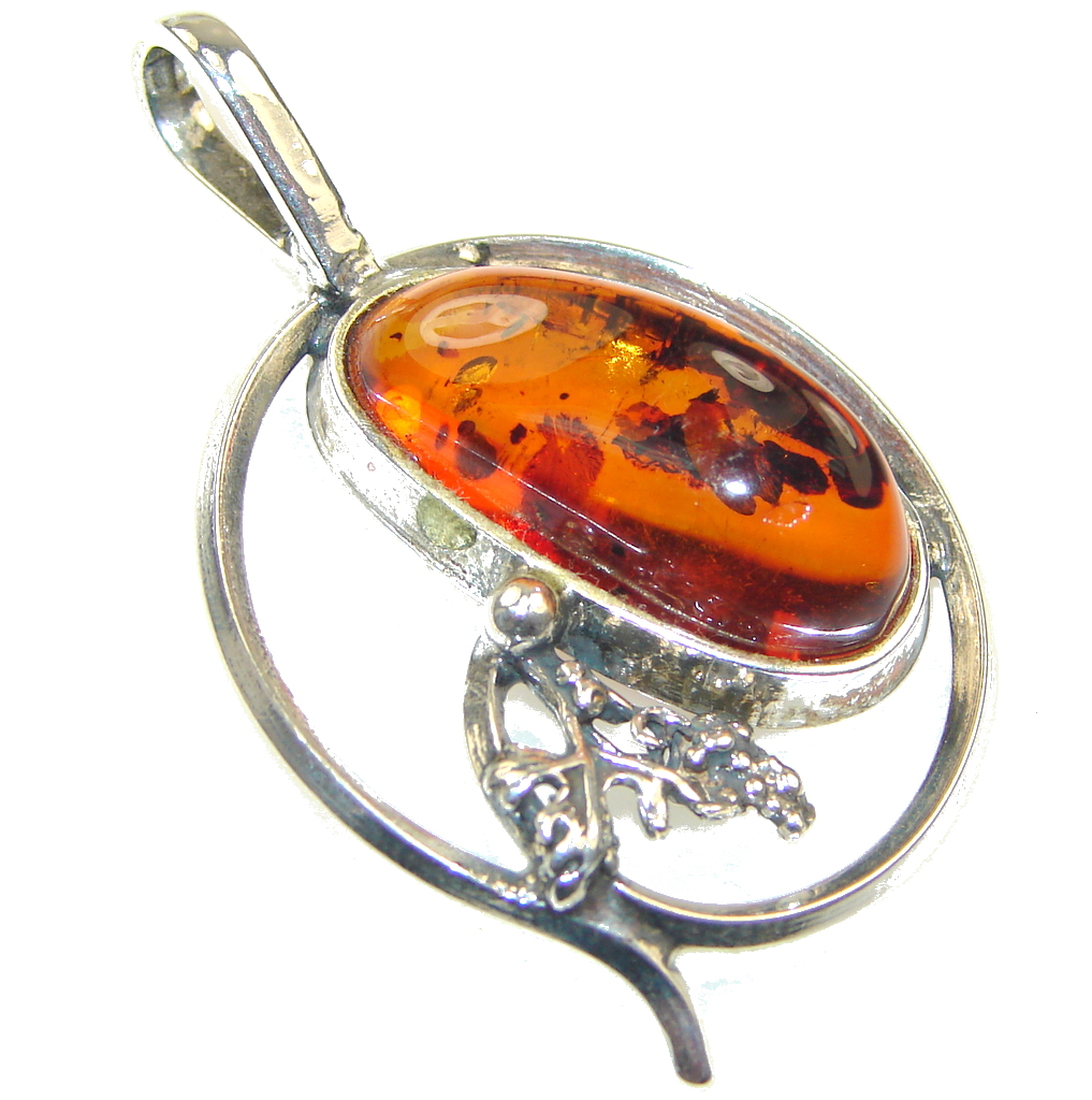 Amazing!! Brown Polish Amber Sterling Silver Pendant