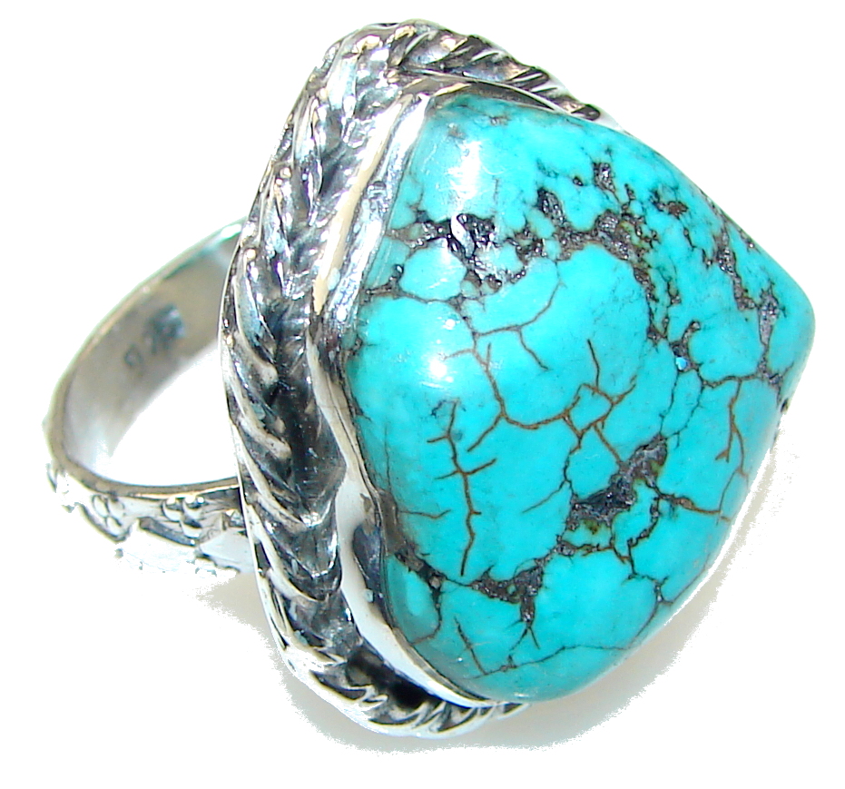 Classy Blue Turquoise Sterling Silver Ring s. 8 1/4