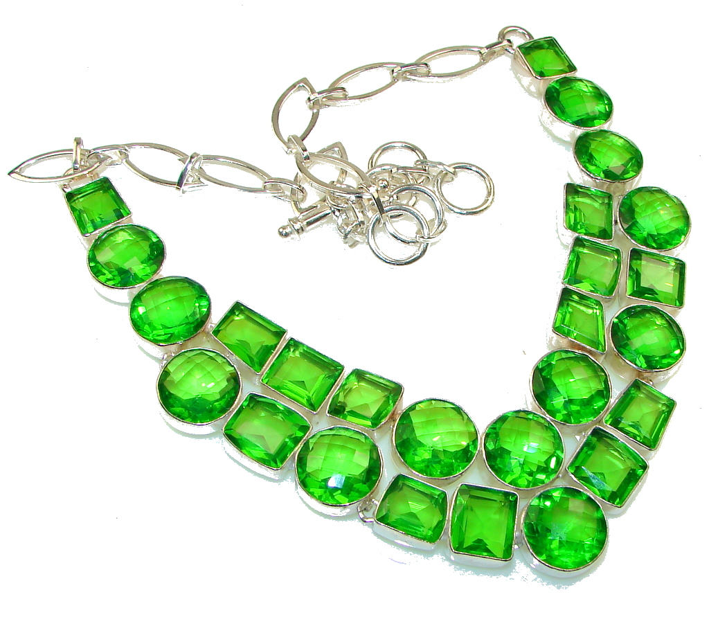 Stunning! Created Green Peridot Sterling Silver Necklace