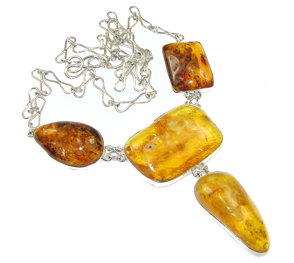 Fashion! Natural Polish Amber Sterling Silver necklace