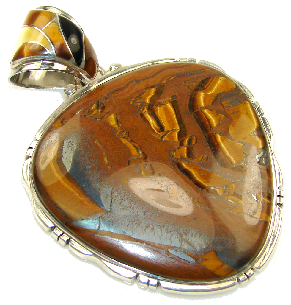 Large! Fashion 50g! Brown Tigers Eye Sterling Silver Pendant