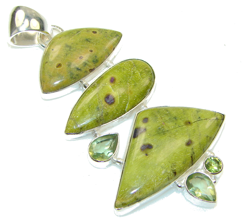 Big! Green Secret! Golden Obsidian Sterling Silver pendant