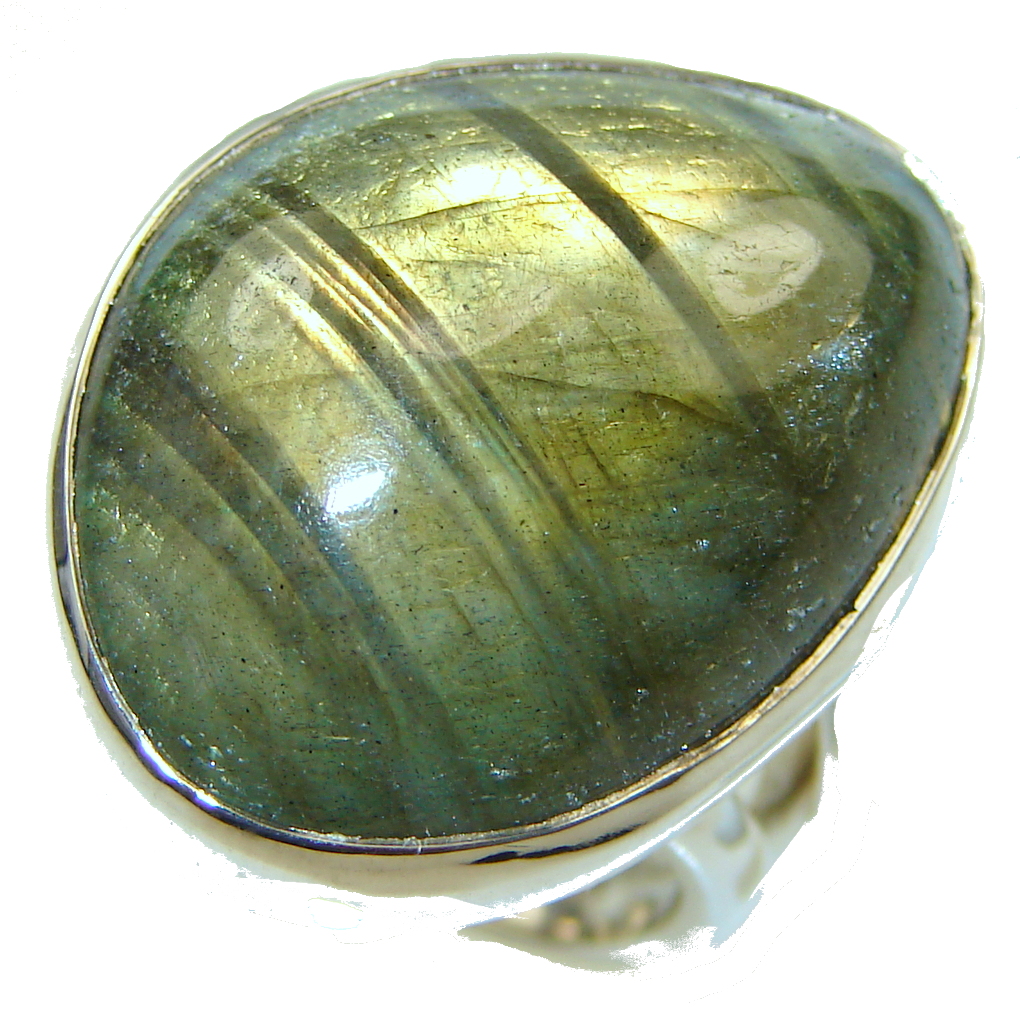 Green Island!! Labradorite Sterling Silver Ring s. 7 - Adjustable