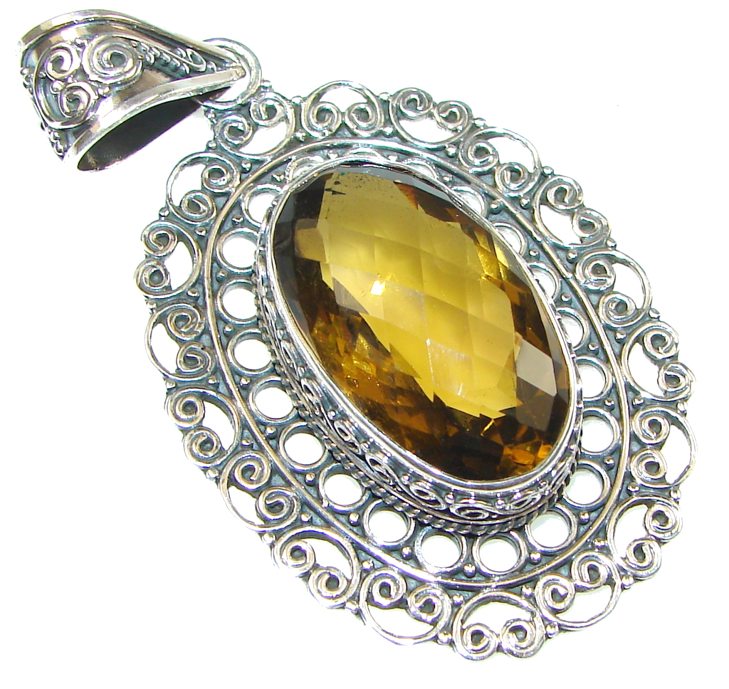 Amazing! Yellow Citrine Quartz Sterling Silver Pendant