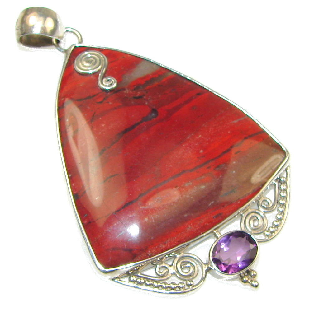 Big! Amazing Red Jasper Sterling Silver Pendant