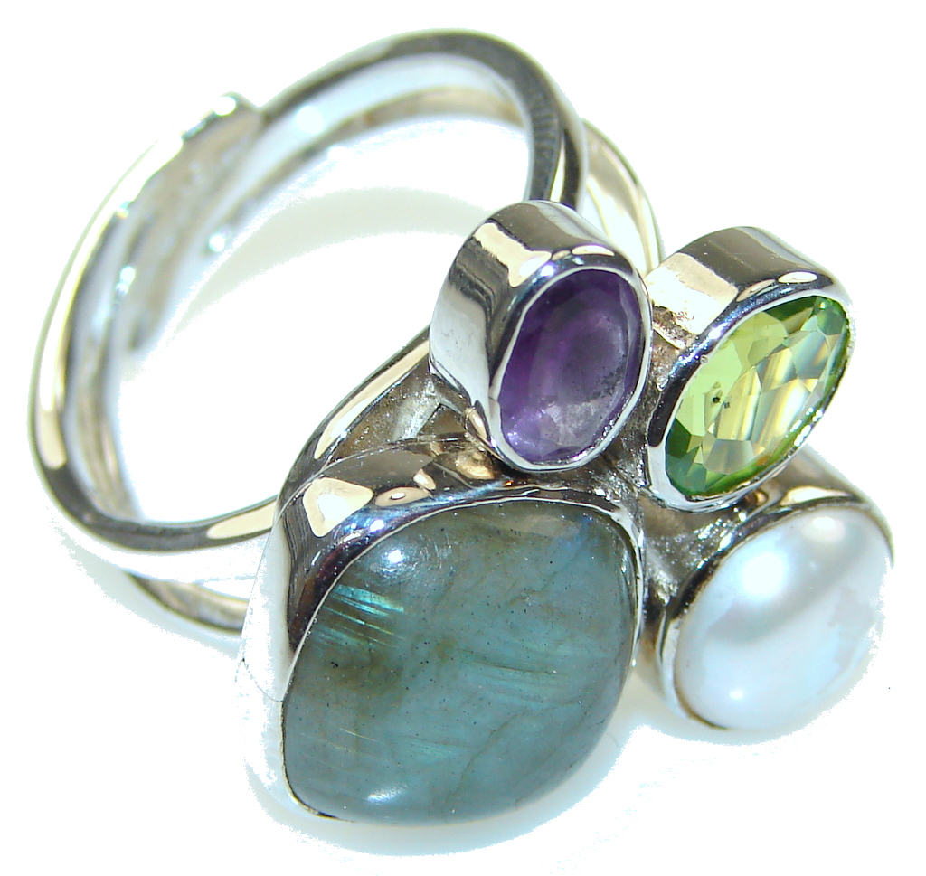 Pale Beauty Labradorite Sterling Silver ring s. 9- Adjustable