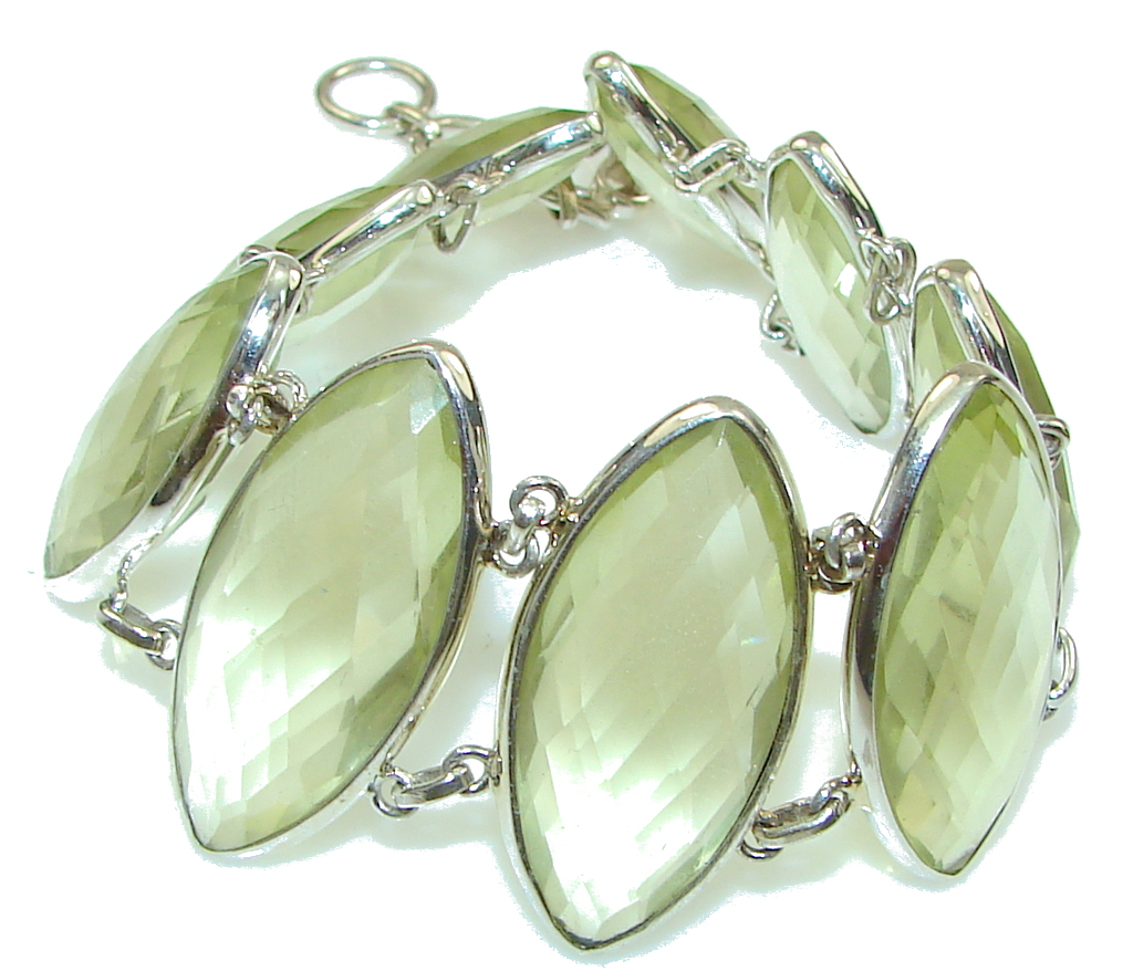 Path Of Life!! Light Green Citrine Sterling Silver Bracelet