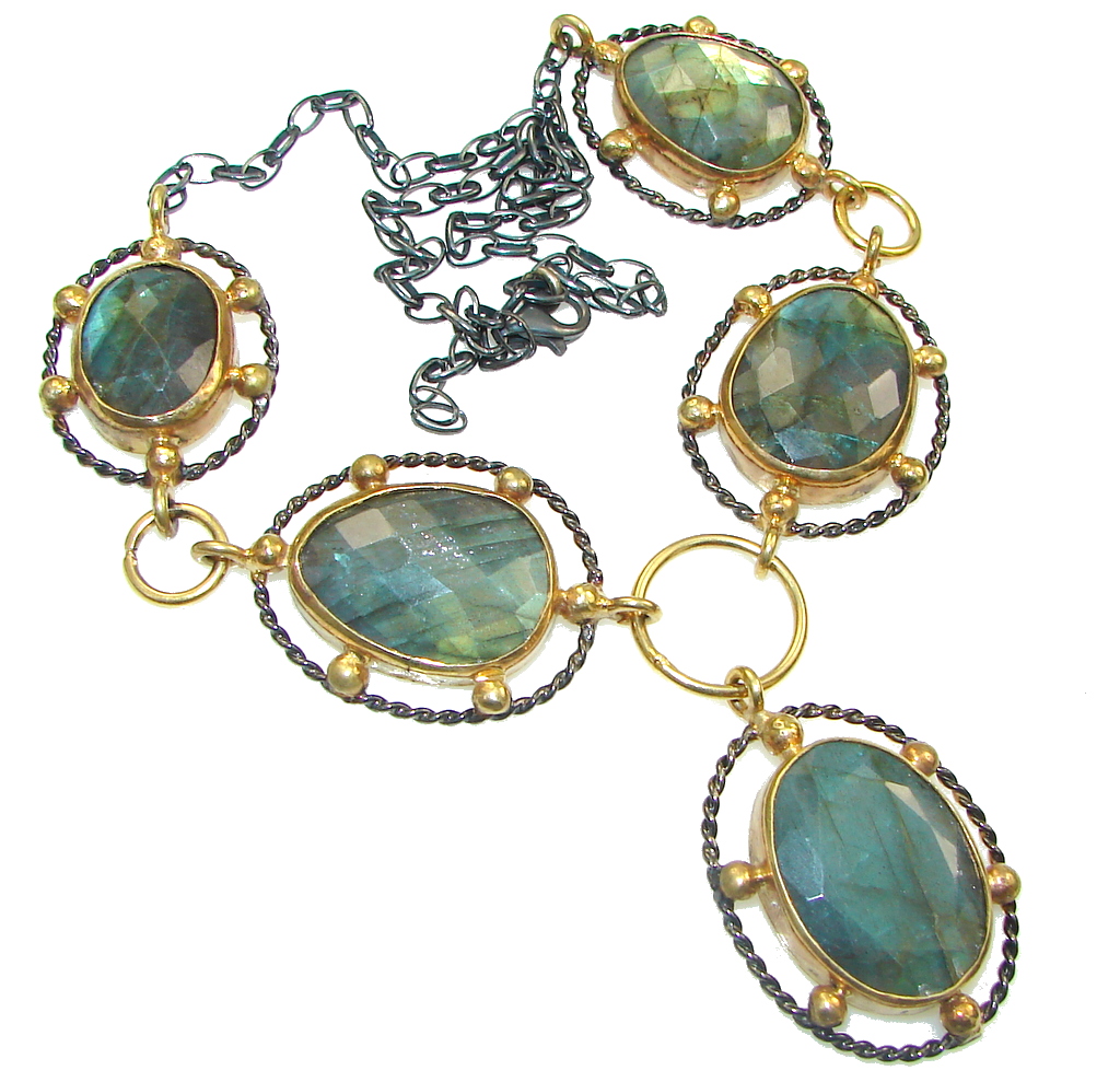 Love Attraction! Blue AAA Labradorite, Rhodium Plated, Gold Plated Sterling Silver necklace