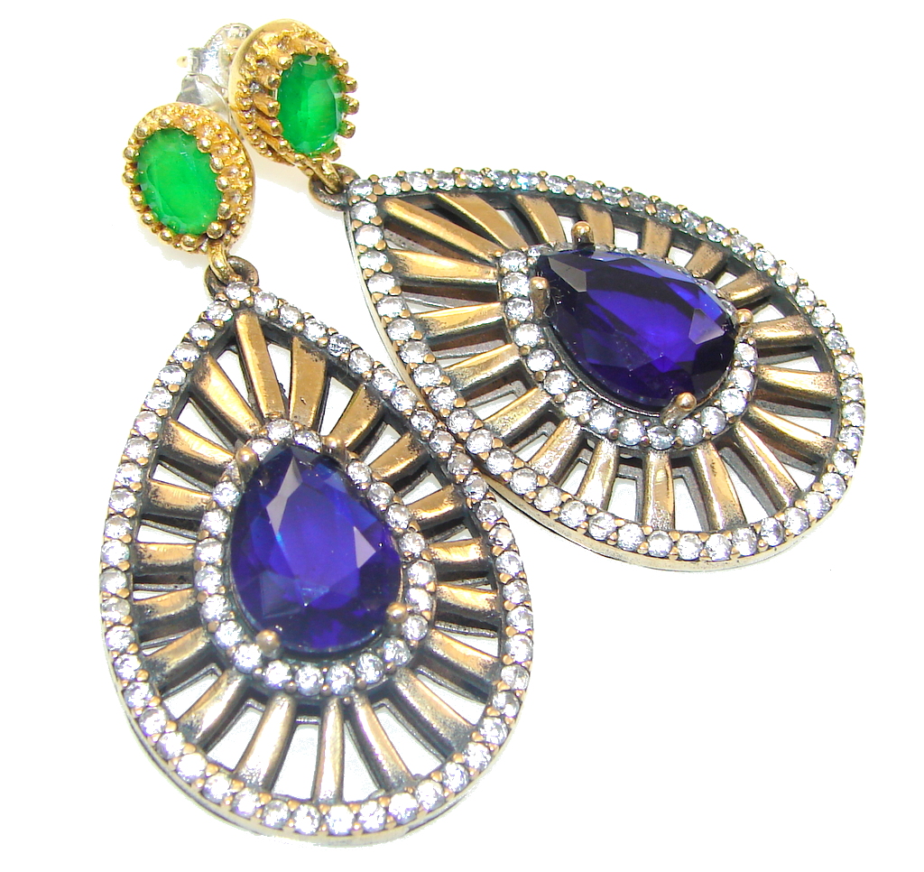 Victorian Style! Blue Sapphire Quartz Sterling Silver earrings