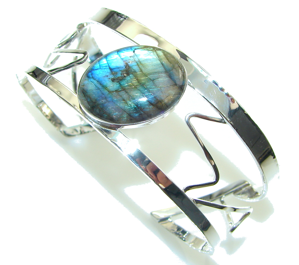 Secret! Modern Shimmering Labradorite Sterling Silver Bracelet / Cuff