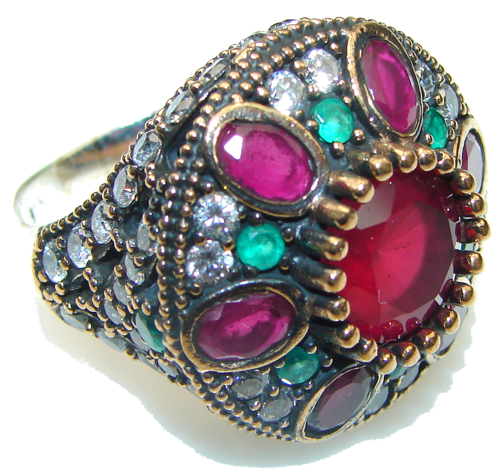 Marvelous Victorian Red Ruby Sterling Silver Ring s. 9 1/4