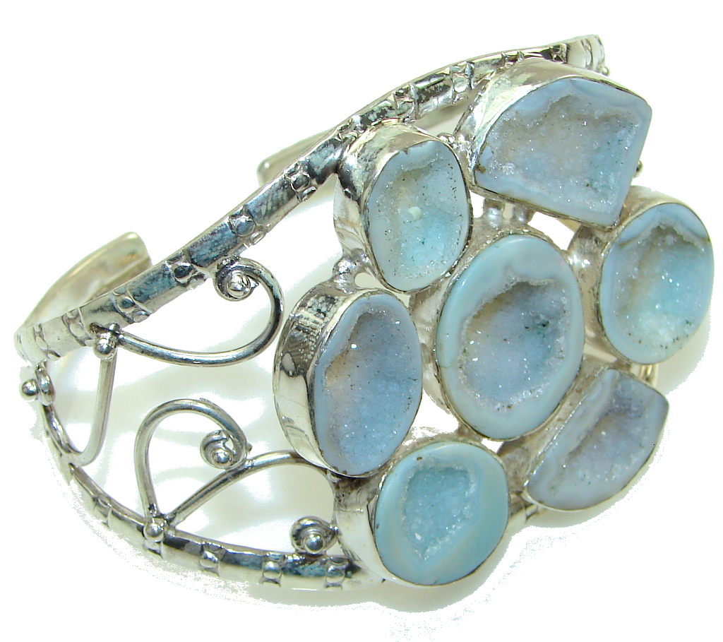 Secret! Modern Agate Druzy Sterling Silver Bracelet / Cuff
