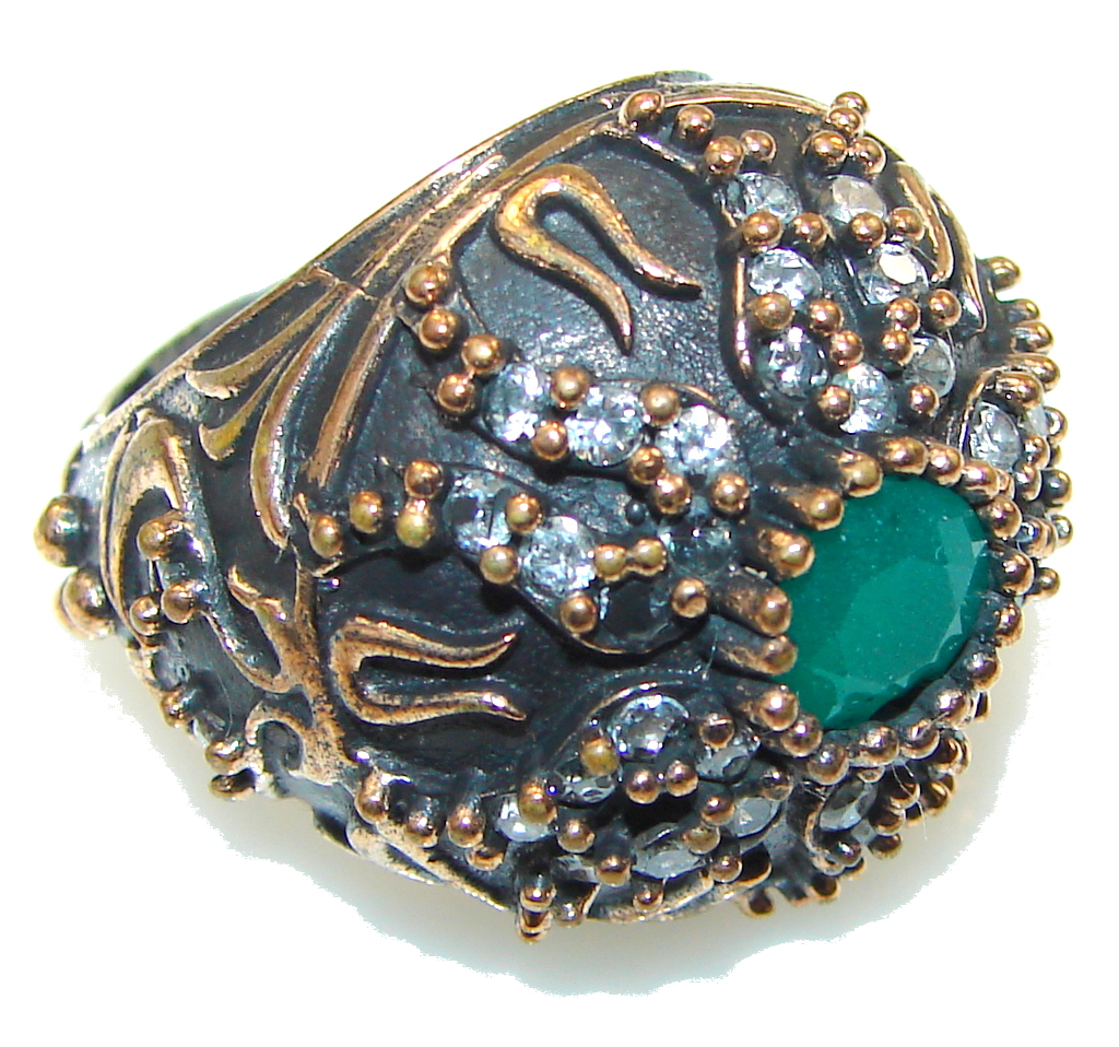 Victorian Style! Green Emerald Sterling Silver ring s. 6 1/4