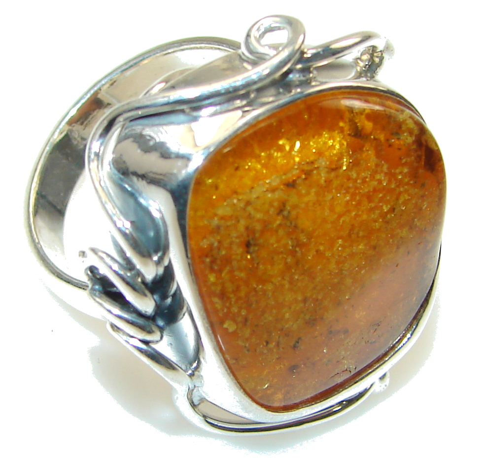 Big! Perfect Polish Amber Sterling Silver Ring s. 8 1/2